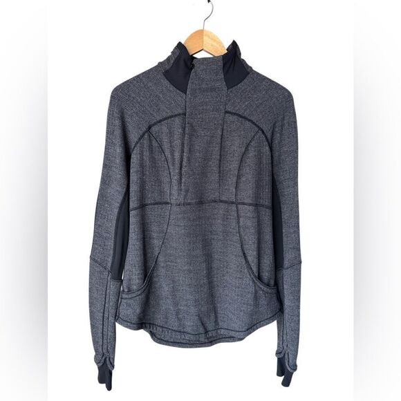 Lululemon Base Runner 1/2 Zip Heathered Herringbone Black Size 10 - Picture 5 of 12